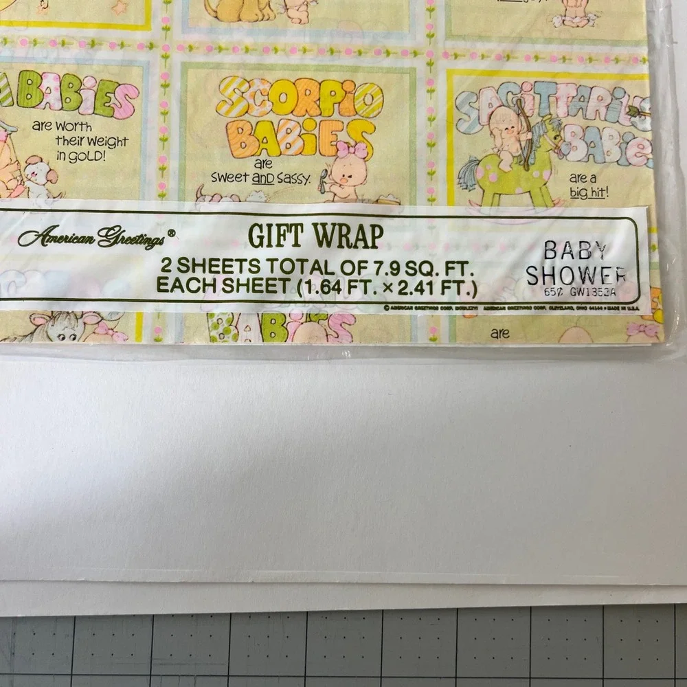 Vintage American Greetings Baby Zodiac Gift Wrap 2 Sheets 1980 Baby Retro
